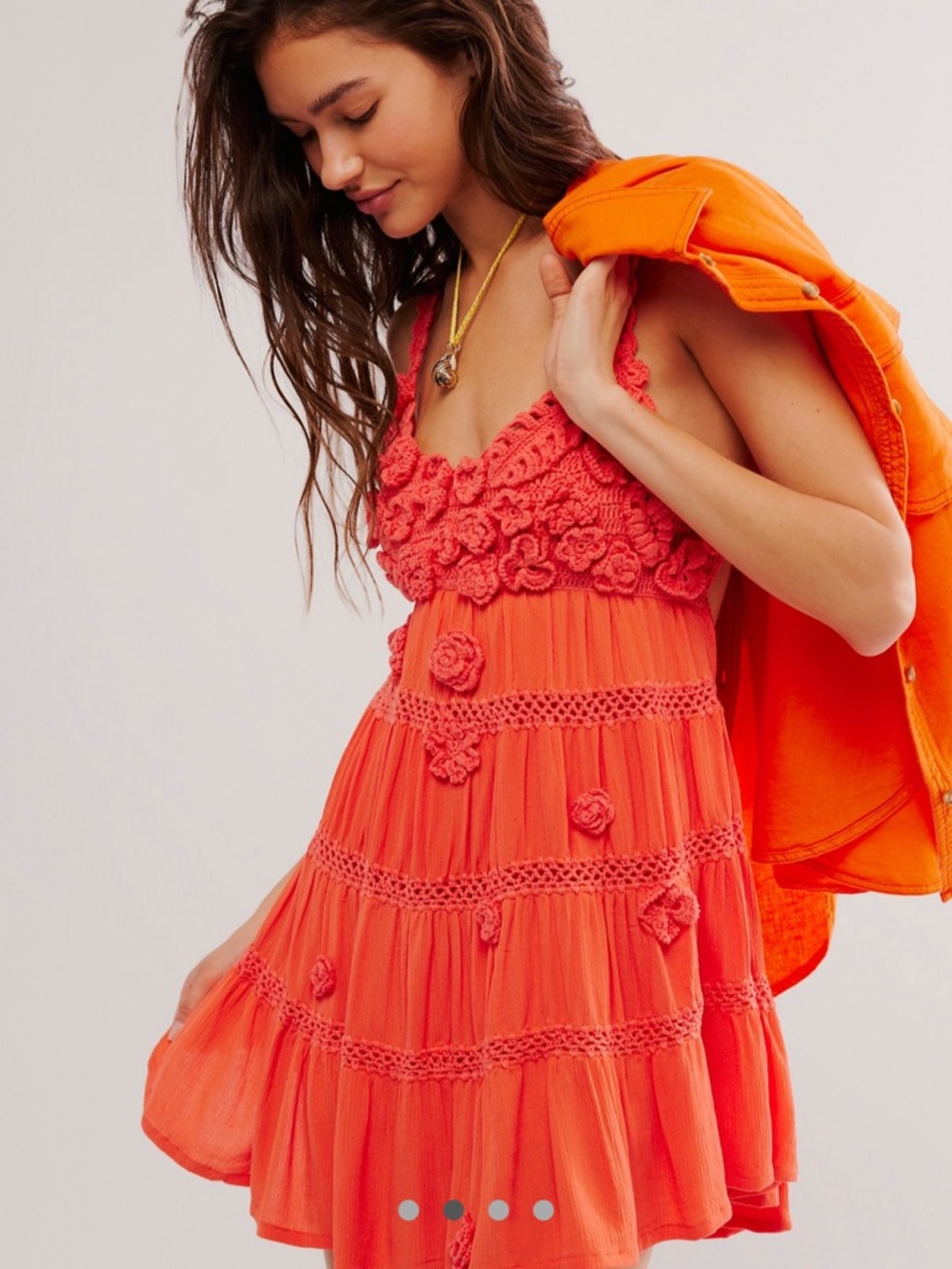 Free People Coral Crochet-Detail Romper